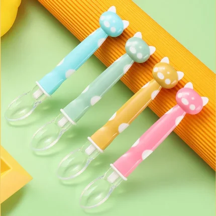 Cartoon Designed Baby Feeding Silicone Soft Head Spoon By Xierbao